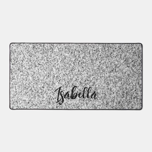 Zilvergrijs licht glitter fonkelt Custom name Bureaumat (Voorkant)