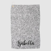 Zilvergrijs licht glitter fonkelt Custom name Golfhanddoek (Voorkant)