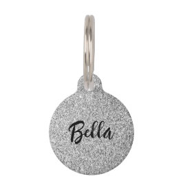 Zilvergrijs licht glitter fonkelt Custom name Huisdierpenning