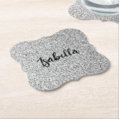 Zilvergrijs licht glitter fonkelt Custom name Kartonnen Onderzetters (Gekanteld)