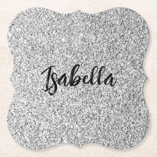 Zilvergrijs licht glitter fonkelt Custom name Kartonnen Onderzetters (Voorkant)