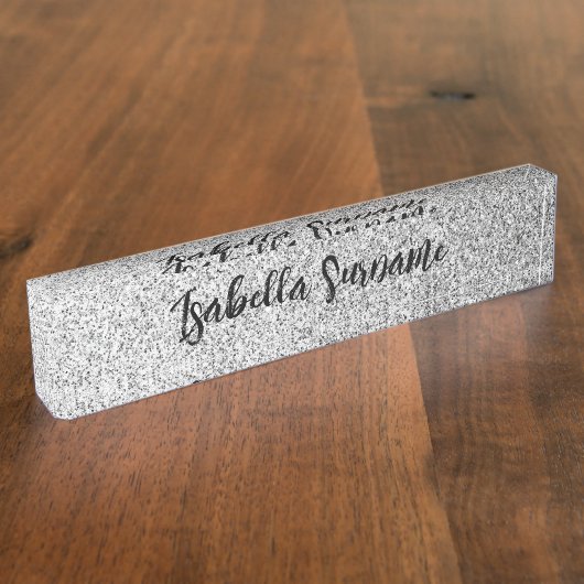 Zilvergrijs licht glitter fonkelt Custom name Naambordje (Zijkant)