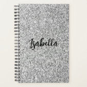 Zilvergrijs licht glitter fonkelt Custom name Planner (Voorkant)