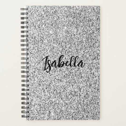 Zilvergrijs licht glitter fonkelt Custom name Planner (Voorkant)