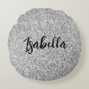 Zilvergrijs licht glitter fonkelt Custom name Rond Kussen
