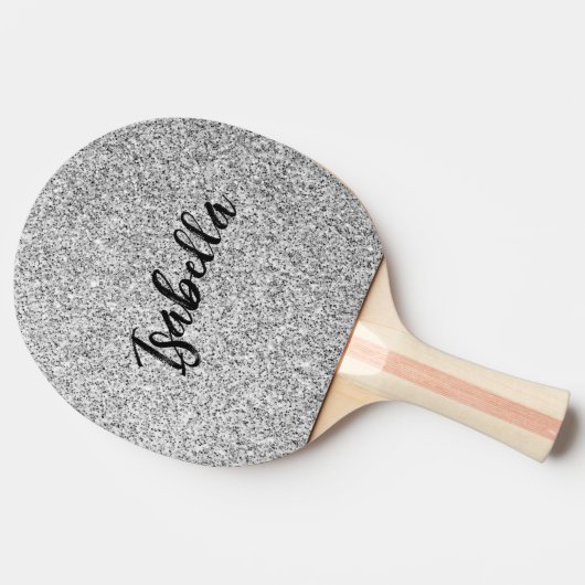 Zilvergrijs licht glitter fonkelt Custom name Tafeltennisbatje (Zijkant)
