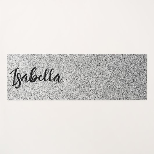 Zilvergrijs licht glitter fonkelt Custom name Yogamat (Voorkant (horizontaal))