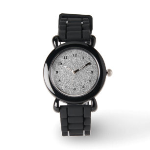Zilvergrijs licht glitter schittert met cijfers horloge