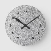 Zilvergrijs licht glitter schittert met cijfers ronde klok (Voorkant)