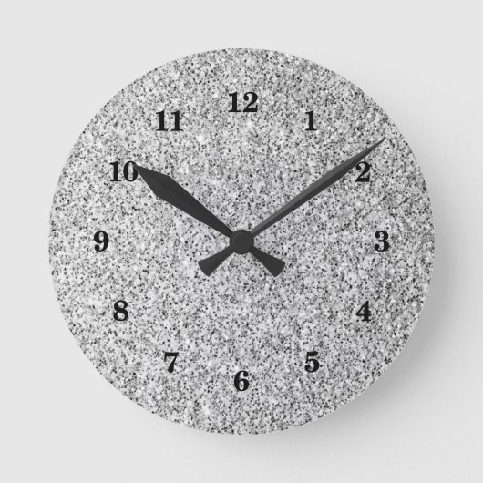 Zilvergrijs licht glitter schittert met cijfers ronde klok (Voorkant)