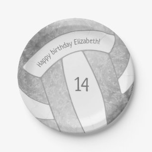 zilvergrijs meisjesvolleybal verjaardagsfeestje papieren bordje