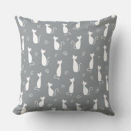 ZILVERGRIJS MET WITTE KAT SILHOUETTEN KUSSEN
