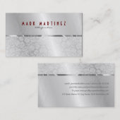 Zilvergrijs Metallic Design & Damasks- Monogramed Visitekaartje (Voorkant / Achterkant)