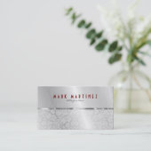 Zilvergrijs Metallic Design & Damasks- Monogramed Visitekaartje (Staand voorkant)