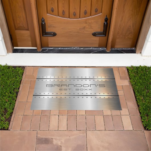 Zilvergrijs Metallic Geometrisch Ontwerp Deurmat (Buiten)