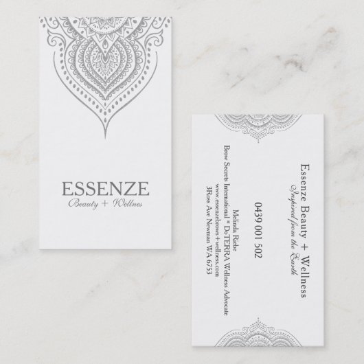 Zilvergrijs Op Wit Paisley Kant Visitekaartje (Voorkant / Achterkant)