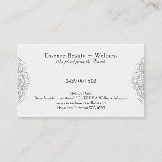 Zilvergrijs Op Wit Paisley Kant Visitekaartje (Achterkant)