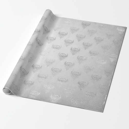 Zilvergrijs pacock Metallic Shiny Monochromatic Cadeaupapier (Uitgerold)