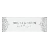 Zilvergrijs  paisley op wit naambadge (Voorkant)