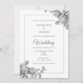 Zilvergrijs Rozen Elegante bloemenbruiloft Kaart (Voorkant)