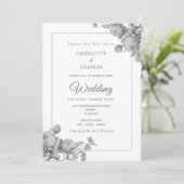 Zilvergrijs Rozen Elegante bloemenbruiloft Kaart (Staand voorkant)