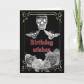 Zilvergrijs rozen en schedels Verjaardag Kaart (Voorkant)