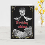 Zilvergrijs rozen en schedels Verjaardag Kaart (Gele Bloem)