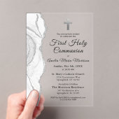Zilvergrijs Witte Agaat Eerste Heilige Communie Me Acryl Uitnodigingen (Insitu (Draagbaar))