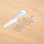 Zilvergrijs Witte Agaat Eerste Heilige Communie Me Acryl Uitnodigingen (Laagn)