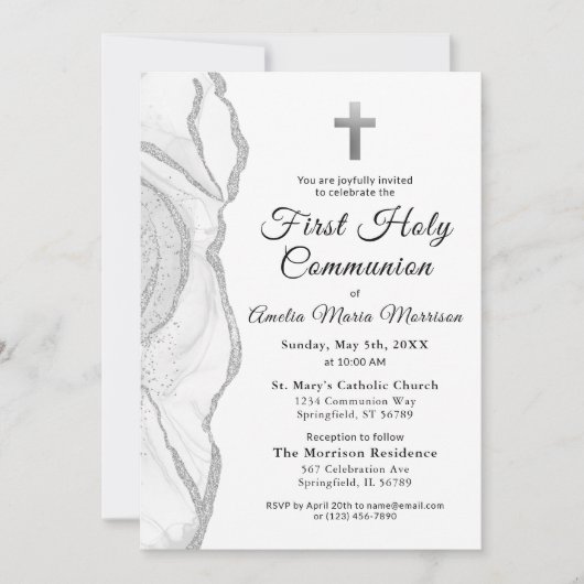 Zilvergrijs Witte Agaat Eerste Heilige Communie Me Kaart (Voorkant)