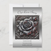 Zilvergrijs & Zwart Roos Elegant Gotisch Verloving Kaart (Achterkant)