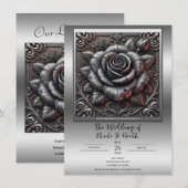 Zilvergrijs & zwart Roos Elegante Gotische bruilof Kaart (Voorkant / Achterkant)