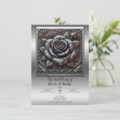 Zilvergrijs & zwart Roos Elegante Gotische bruilof Kaart (Staand voorkant)