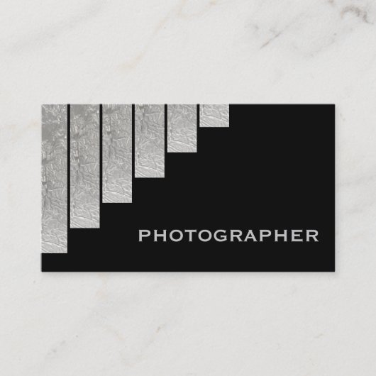 Zilvergrijs, zwarte verticale strepen fotograaf visitekaartje (Voorkant)
