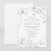 Zilvergrijze Floral Modern Elegant Wedding Kaart (Voorkant / Achterkant)