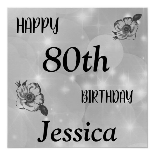 Zilvergrijze glans Happy 80th Birthday Perfect Poster (Voorkant)