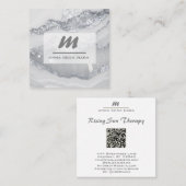 *~* ZILVERGRIJZE Glitter Glam QR Luxe Initiaal AP6 Vierkante Visitekaartje (Voorkant / Achterkant)