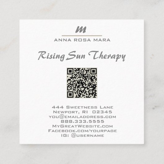 *~* ZILVERGRIJZE Glitter Glam QR Luxe Initiaal AP6 Vierkante Visitekaartje (Achterkant)