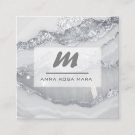 *~* ZILVERGRIJZE Glitter Glam QR Luxe Initiaal AP6 Vierkante Visitekaartje