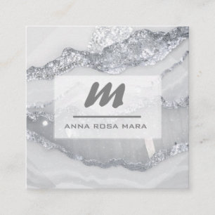*~* ZILVERGRIJZE Glitter Glam QR Luxe Initiaal AP6 Vierkante Visitekaartje