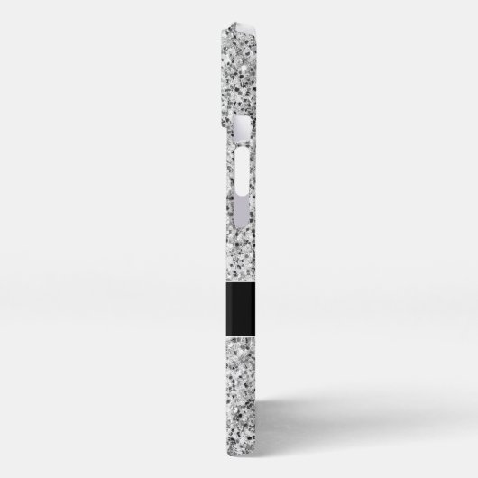 Zilvergrijze glittersprietsmonogram iPhone hoesje (Linkerkant)