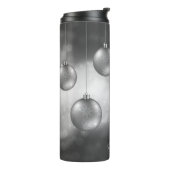 Zilvergrijze kerstbollen met aangepaste naam thermosbeker (Gedraaid links)
