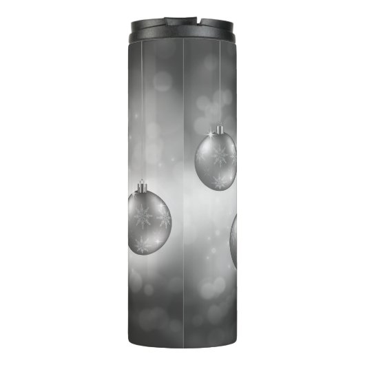Zilvergrijze kerstbollen met aangepaste naam thermosbeker (Achterkant)