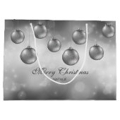 Zilvergrijze kerstcadeautjes met aangepaste tekst groot cadeauzakje (Achterkant)