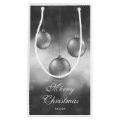 Zilvergrijze kerstcadeautjes met aangepaste tekst klein cadeauzakje (Voorkant)
