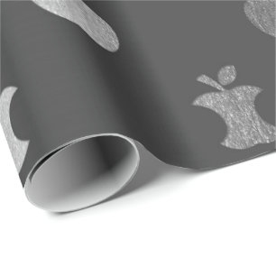 Zilvergrijze monochromatische appelappelvruchten cadeaupapier