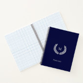 Zilvergrijze monogram en Laurel op Navy Blue Noteb Notitieboek (Binnen)