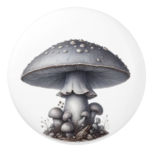 Zilvergrijze paddenstoel in het bos keramische knop (Voorkant)