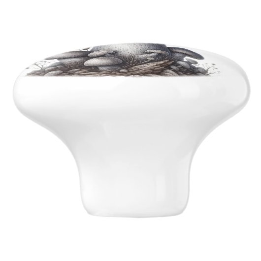 Zilvergrijze paddenstoel in het bos keramische knop (Zijkant)