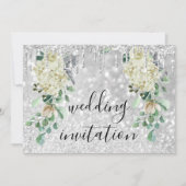 Zilvergrijze riemen Glitte Floral Mint Green Weddi Kaart (Voorkant)